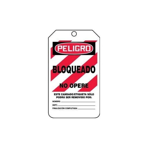 Accuform Spanish Safety Tags, DANGER LOCKED OUT DO NOT OPERATE, 5.75in x 3.25in, PF-Cardstock, 25PK SHMLT407CTP - main
